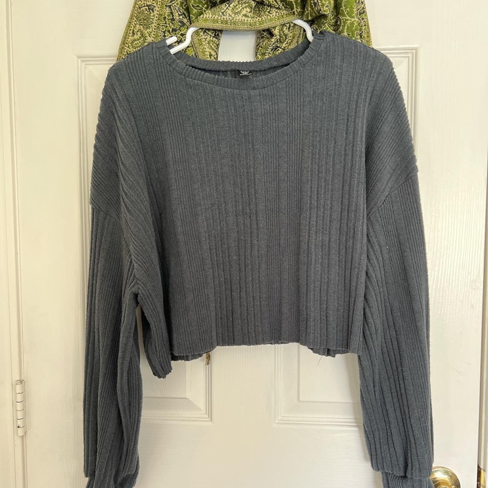 Grey Cropped ribbed sweater 1X